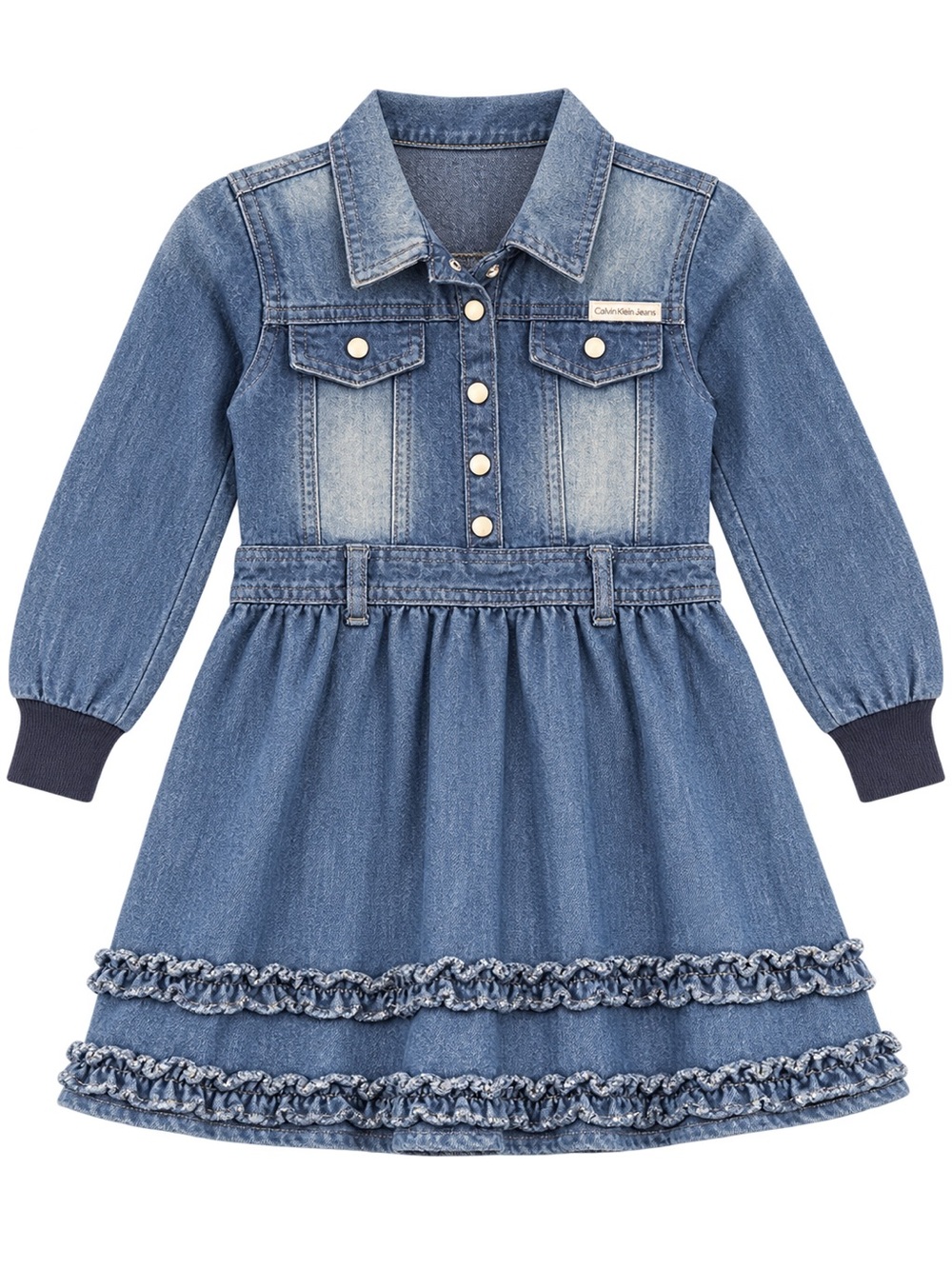 Calvin Klein Jeans Girls' Denim Blue Ruffle Hem Dress